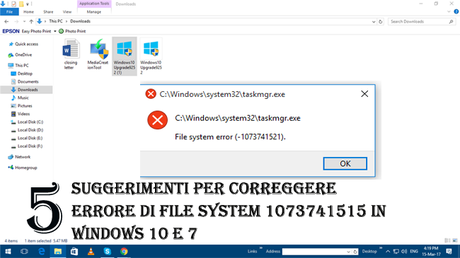 Errore di file system 1073741515 su Windows 10 e 7